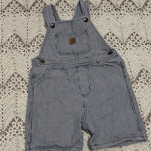 Carhartt Kids Pinstripe Short Overalls Size 4T Railroad Stripes All Snaps Pocket